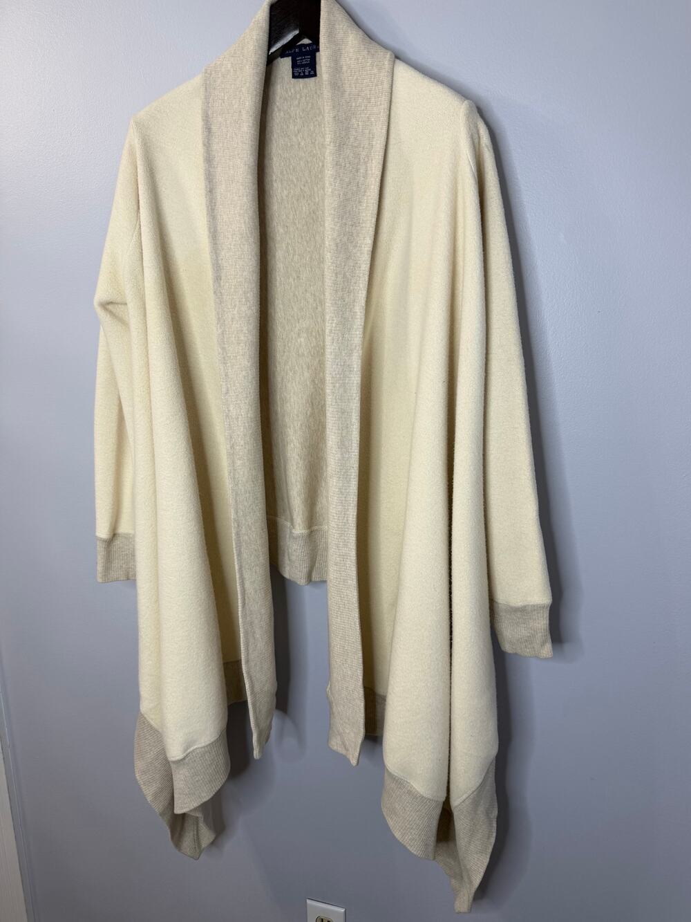 Ralph Lauren Women's Cardigan Open-front Shawl Collar Cascading Cotton Blend M/L